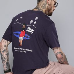Flying Machine Printed Drop-Shoulder Sleeves Relaxed Fit Pure Cotton T-shirt-picture-42