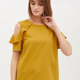 Harpa Women Mustard Yellow Solid Ruffle Top-picture-16