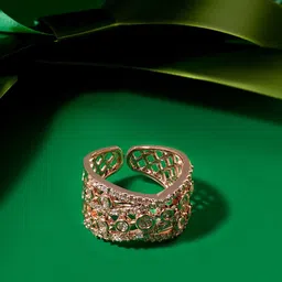 AMI Rose Gold-Plated Cubic Zirconia Studded Finger Ring-image-34