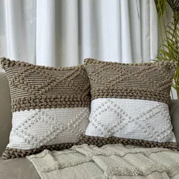 EXPORT HOUSE White & Brown 5 PiecesGeometric Square Cushion Covers image 2