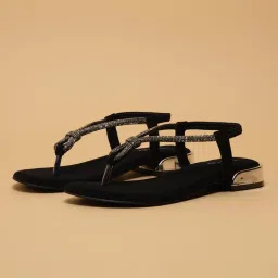 Eridani Athira Black Embellished Straps Sandal Heels-image-16