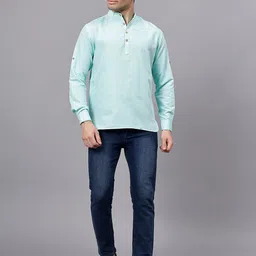 KNOWTED Band Collar Roll-Up Sleeves Straight Short Kurta image 5