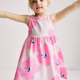 Marks & Spencer Girls Floral Printed Round Neck Fit & Flare Cotton Midi Dress-picture-39