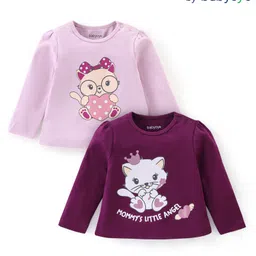 Babyoye Eco Conscious 100% Cotton Knit Full Sleeves Top Kitty Print Pack of 2 - Purple-picture-14