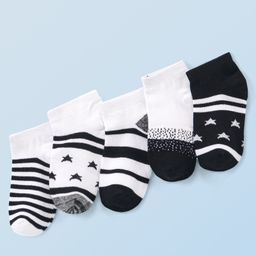 Honeyhap Premium Cotton Knit Bomboo Blend with Bio Finish Ankle Length Socks with Text Design Pack of 5 - White-picture-30