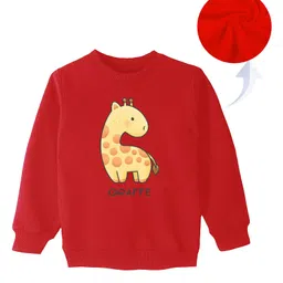KAVEE Fleece Knit Full Sleeves Giraffe Printed Sweatshirt - Red-picture-15