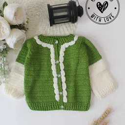 Woonie Full Sleeves Handmade Crochet Scallop Detailed Cardigan - Green-picture-22