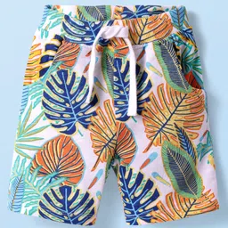 Babyhug Terry Knit Mid Thigh Shorts with Tropical Theme Print - White-picture-27
