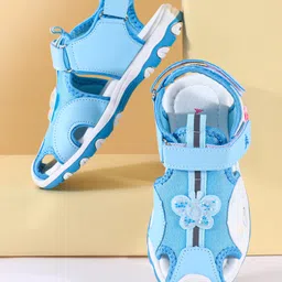 Pine Kids Sandals with Velcro Closure & Butterfly Applique - Light Blue-picture-23