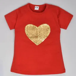 Kiwi Cotton Half Sleeves Heart Shaped Sequins Embellished Top - Red-image-42