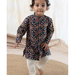 Tiber Taber 100% Cotton Full Sleeves Patola Printed Kurta & Pyjama Set - Blue-picture-38