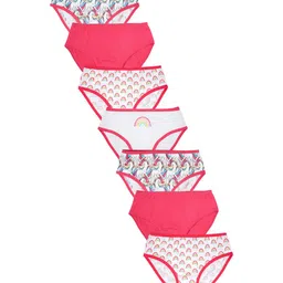 Charm n Cherish Cotton Pack Of 7 Rainbow & Unicorn Printed Panties - White & Pink-picture-35