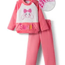 Mark & Mia Full Raglan Sleeves Winter Wear Night Suit With Bunny Embriodery - Pink & White-picture-35
