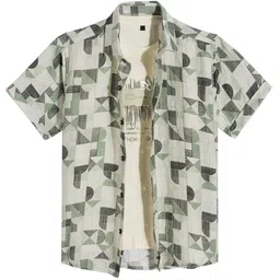 CAVIO Cotton Woven Half Sleeves Abstract Printed Shirt & Tee Set - Green-picture-13