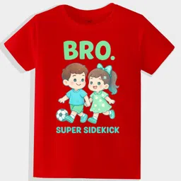 KAVEE Pure Cotton Knit Raksha Bandhan Theme Half Sleeves Bro Super Sidekick Text Printed Biowashed Tee - Red-picture-16