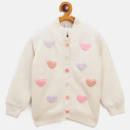 JWAAQ Cotton Knit Full Sleeves Hearts Patch Embroidered Fur Detailed Sweater - White-picture-24