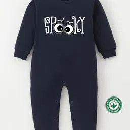 BLUSHES 100% Cotton Knit Halloween Theme Full Sleeves Spooky Text Printed Romper - Navy Blue-picture-29