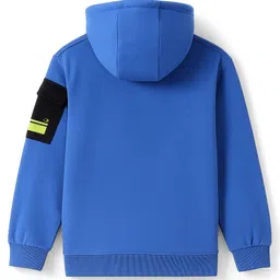 Pine Kids Cotton Knit Full Sleeves Sweatshirt with Text Print & Kangaroo Pockets - Blue image 2