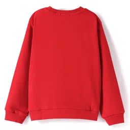 UCB Cotton Knit Full Drop Shoulder Sleeves Sweatshirt with Butterfly & Foil Glitter Print - Red image 2
