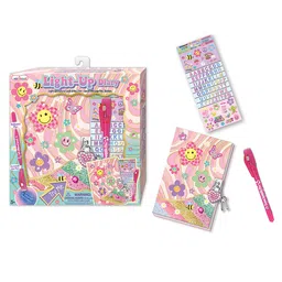 Hot Focus Light Up Diary Groovy Flower Stationary Set - Pink image 2