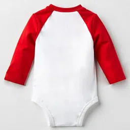 KNITROOT Cotton Knit Christmas Theme Full Raglan Sleeves My First Christmas Text Printed Onesie - Red & White image 3