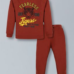 PLUM TREE Boys Fearless Tigers Printed Round Neck Pure Cotton T-shirt & Joggers-picture-1