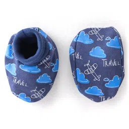 Babyoye 100% Cotton Knit Cap Mittens And Booties Cloud Print-Blue image 3