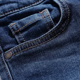 UCB Full Length Straight Fit Solid Color Denim Jeans with Back Embroidery - Navy Blue image 3