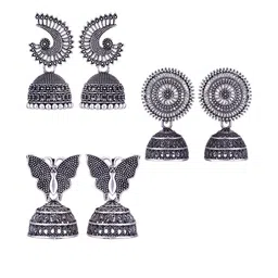 DIVASTRI 3 Pair Peacock Shaped Jhumkas Earrings-picture-39
