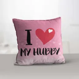 eCraftIndia Pink Polyester I Love My Hubby Digital Printed Cushion Cover With Cushion Filler-image-83