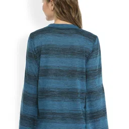 Pannkh Women Blue Striped Pullover image 2