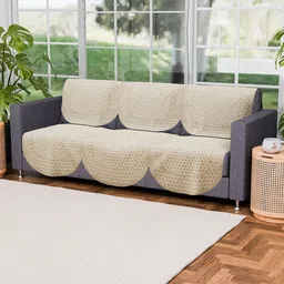 Kuber Industries Cream-Coloured Set of 6 Cotton Sofa Cover image 5