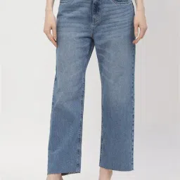 MADAME Blue Cotton Straight Fit Mid Rise Jeans-image-71