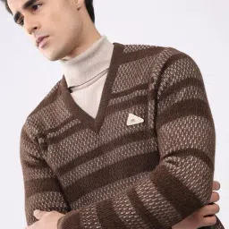 Monte Carlo Brown Regular Fit Striped Pullover image 5