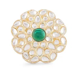 Zaveri Pearls Green Kundan & Pearls Choker Necklace Earring & Ring Set-ZPFK14434 image 4