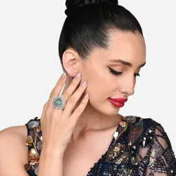 Zaveri Pearls Turquoise Blue Stone Cubic Zirconia Embellished Brass Contemporary Ring-ZPFK15827 image 4