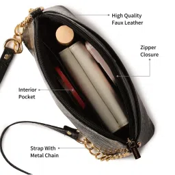 Fastrack Black Textured Medium Sling Handbag image 4