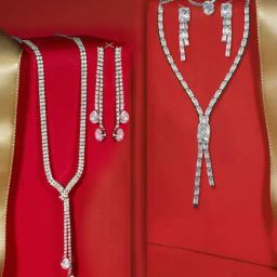Zaveri Pearls Set of 2 Silver Tone Diamonds Contemporary Lariat Necklace Earring Ring Sets-ZPFK17979-picture-34