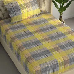 BIANCA Estonia Yellow & Grey Cotton 116 TC 115 GSM Single Size Bedsheet With Pillow Cover image 4