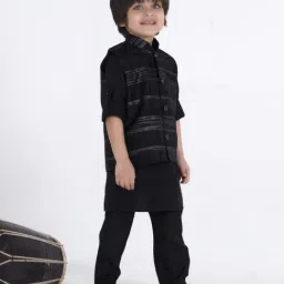 Ministitch Boys Black Cotton Textured Kurta Jacket Set image 3