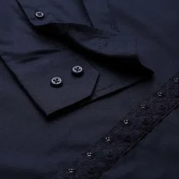 Don Vino Navy Regular Fit Self Design Shirt image 4