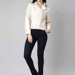showoffff SHOWOFF Beige Regular Fit Biker Jacket image 4