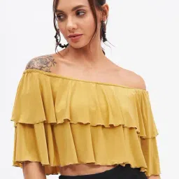 Kibo Yellow Crepe Solid Tops-picture-13