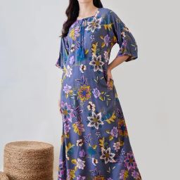 The Kaftan Company Grey Rayon/Viscose Floral Night Dress-picture-25