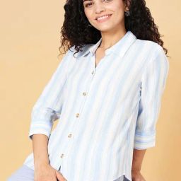 Honey by Pantaloons Sky Blue & White Striped Shirt-picture-37