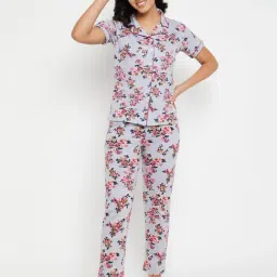 Clovia Grey Floral Print Pajama Set (Pack of 2)-picture-16