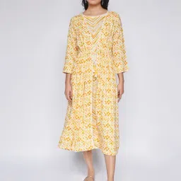 Global Desi Yellow Printed Skater Dress-picture-18
