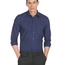 Arrow New York Blue Cotton Slim Fit Printed Shirts-image-16