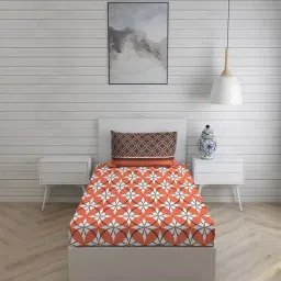 Layers Siena Floral Orange 225 TC Cotton Single Bed Sheet with 1 Pillow Cover-image-4