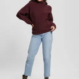 Guess Wine Self Full Sleeves Sweater image 4
